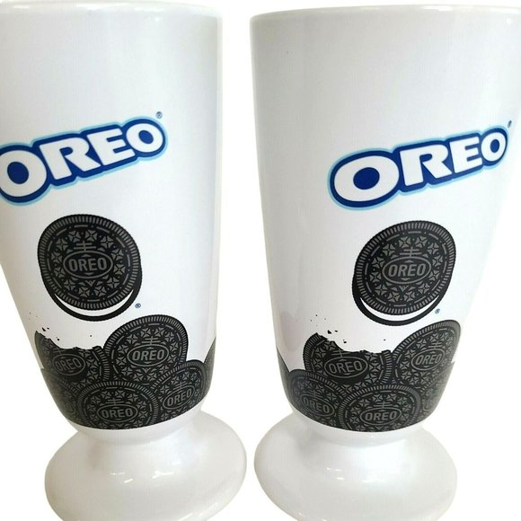 Lot (2) Oreo Cookie Ceramic Milkshake Cup Tall Sundae Dish Oreos Milk Shake Mug - Picture 2 of 7
